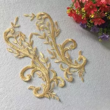 1 пара золотых кружевных цветочных аппликаций для шитья отделок для ремонта танцевального платья золотистый