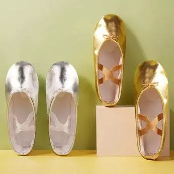 1 пара золотых серебряных танцевальных туфель, атласные туфли принцессы, балетные туфли для девочек, балетки 37 серебряный