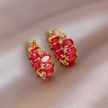 1 пара золотых серег-крючков овальной огранки с красным камнем, модные милые женские серьги на день Святого Валентина, ювелирные изделия красный