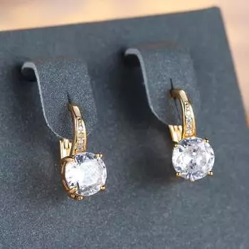 1 пара золотых серег круглой огранки, белые, синие, красные, зеленые, с камнями, модные женские свадебные украшения, роскошные аксессуары белый