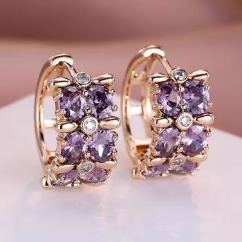 1 пара золотых серег принцессы овальной огранки с фиолетовым камнем, висячие серьги-крючки, свадебные украшения, подарки фиолетовый