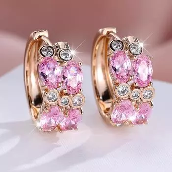 1 пара золотых серег принцессы овальной огранки с розовым камнем, висячие серьги-крючки, свадебные украшения, подарки розовый