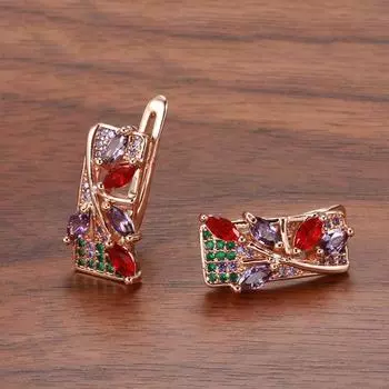 1 пара золотых серег с цветочным принтом, красные, фиолетовые, зеленые, с висячими листьями, висячие серьги с цветочным принтом для женщин и девочек, обручальные свадебные украшения разноцветный