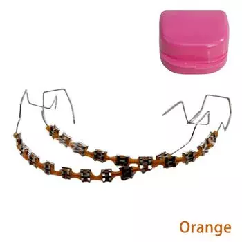 1 пара зубных поддельных брекетов, временное украшение для зубов с крючком и металлической проволокой, цветные металлические скобки, лигатуры, стоматологический инструмент оранжевый