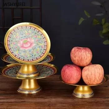 1 Pc 6-9inches Alloy Fruit Plate Buddhist Hall Utensils Home Offerings Pray for Auspiciousness Ensuring Safety Daily Gift Giving 14.9x5.2x8cm