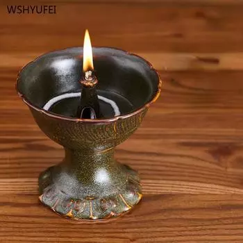 1 pc Ceramic butter lamp Buddhist temple supplies temple Law Society make offerings to Buddha living room Home decor blessing