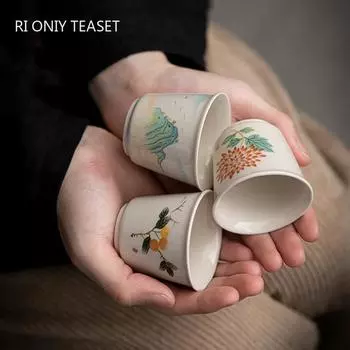 1 Pc Chinese Retro Handmade Ceramic Teacup Hand Painted Flower Pattern Tea Bowl Tie Guanyin Pu er Tea Set Porcelain Tea Cup 45ml 5x4.5cm 45ml