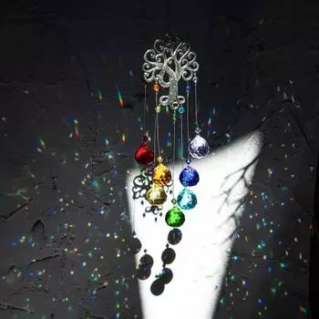 1 pc crystal glass rainbow wind chimes, seven-color spherical prismatic pendant, Tree of Life window decoration pendant