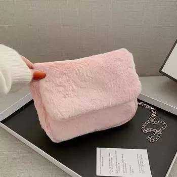 1 Pc Cute Hairy Chain Small Square Bag Plush Women Shoulder Bag Simple Versatile Crossbody Bag for Girls белый