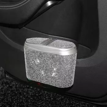 1 PC Diamond Inlaid Car Trash Can Car Rear Mounted Garbage Bin Personalized and Creative Double Opening Storage Box 500ml белый