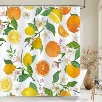 1 pc Fresh Lemon Fruit pattern Shower Curtains Bathroom Polyester Bath Curtains Printing Shower Curtain Decor With Hooks Curtain W90xH180cm