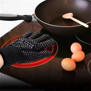 1 pc Gloves 800 Degrees Fireproof Anti Heat Insulation Glove Microwave Oven High Temperature Resistance Gloves for Kitchen Cook красный