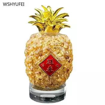1 pc Gold foil crystal Wanglai pineapple decoration Sculpture Statue Chinese style Craft Gifts living room Home furnishings