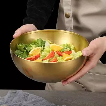 1 PC Gold Stainless Steel Fruit Salad Bowl Ramen Bowl Kitchen Tableware Tableware Food Container 15/20CM