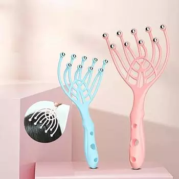 1 шт. Массажер для головы, кожи головы, шеи, расческа, ролик, пять пальцев, 9 когтей, стальной шарик, ручной, расслабляющий спа-уход за волосами, снятие стресса розовый