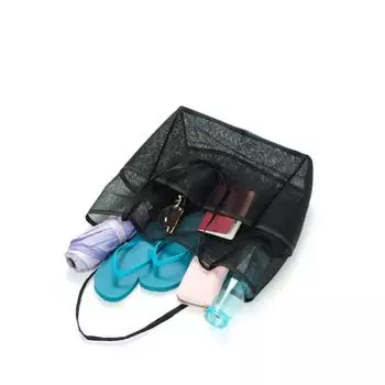 1 Pc Hollow Polyester Mesh Beach Bag Large Capacity Travel Toiletry Bag Swimming Storage Bag Simple Beach Bag синий