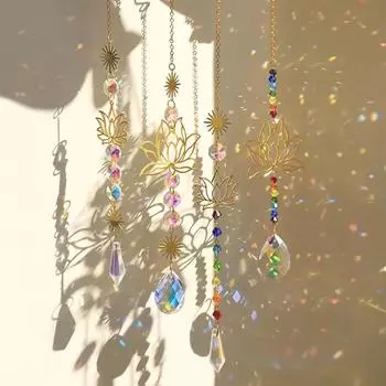 1 pc Lotus Crystal window glass light catcher, home garden decoration rainbow machine, suitable for garden and home decoration