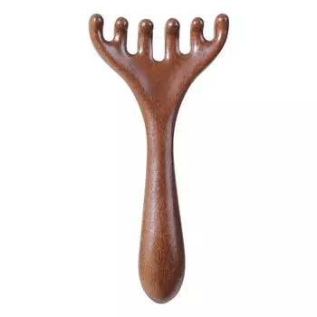 1 PC Natural Golden Sandalwood Five-Claw Scalp Massager Gua Sha Tool Back Scratcher Spa Handheld Meridian Massage Comb Hair Care