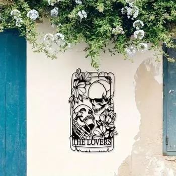 1 PC Rectangle Skull Lovers The Lovers with Flowers Frame Metal Wall Art - Modern Home Decor for Bedroom, Living Room, or Bathroom. TY7391 разноцветный