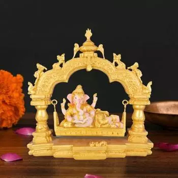 1 Pc Shree Ganesh Ji Sitting on Jhula Idol -Decorative Lord Ganesha Statue & Idols for Home Decor,Office, and Pooja, for Festivals, Weddings,