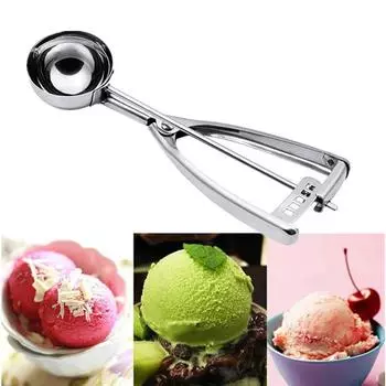 1 Pc Stainless Steel Spoon Kitchen Ice Cream Mashed Potatoes Watermelon Jelly Yogurt Cookies Spring Handle Scoop