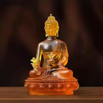1 PCS 13.5x19.5cm resin painted gold water glass pharmacist Buddha temple home living room offering feng shui ornaments