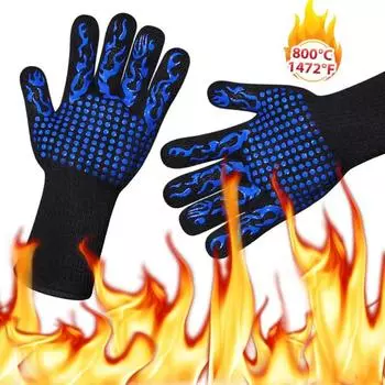 1 Pcs Barbecue Gloves Heat-resistant Oven Gloves 500-800 Degrees Fire-resistant Insulated Barbecue Gloves Oven or Microwave Oven красный