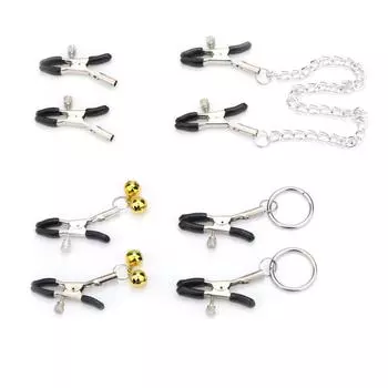 1 шт. БДСМ взрослая секс-игрушка женский зажим для сосков серебристый + черный с колокольчиком фантазийный зажим для сосков с металлической цепочкой Only clip