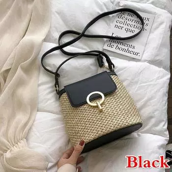 1 Pcs Beach Vacation Woven Women s New Fashion Trend Korean Version Versatile Fashion Handheld Crossbody Bucket Bag