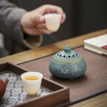 1 pcs Ceramic Incense Burner Enamel Color Incense Burner Creative Ornament, No Incense Comes as a Gift светло-синий