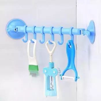 1 Pcs Colourful Fashion Towel Rack Suction Cup 6 Hooks Bathroom Kitchen Wall Door Holder Plastic Towel Hanger бежевый