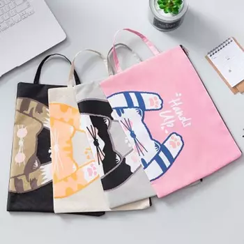 1 шт. креативная портативная мультяшная милая сумка для документов с изображением кота на молнии для школы, офиса, канцелярских принадлежностей бежевый