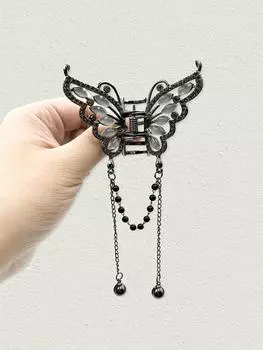 1 Pcs Fashion Black Chain Hollow Pearl Butterfly Tassel Hair Claws For Women Girls Party Hair Accessories
