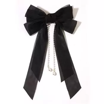 1 Pcs Fashion Black Pearl Tassel Bow Ribbon Hair Clips For Women Girls Hair Accessories