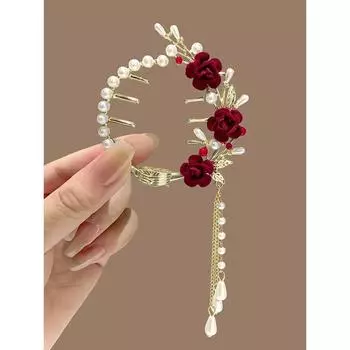 1 Pcs Fashion Exquisite Artificial Pearl Tassel Rose Flower Hair Claws For Women Girls Party Hair Accessories