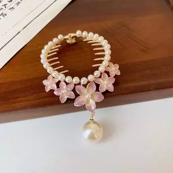 1 Pcs Fashion Temperament Pink Flower Pearl Hairgrips For Women Girls Party Hair Accessories