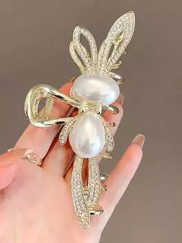 1 Pcs Fashion Water Diamond Pearl Bow Rabbit Hair Claws For Women Girls Party Hair Accessories