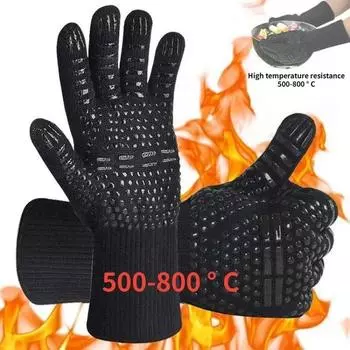 1 pcs Fire Resistant Oven Gloves Heat Resistant, Cut Resistant Silicone Grilling Gloves - Smoker Kitchen Safe Cooking Gloves