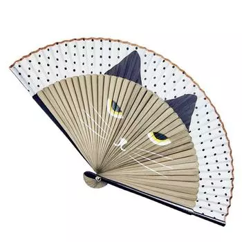 1 pcs Handmade Cat Patterns Cartoon Summer Gift Home Decoration Folding Fan Fan Crafts Silk Fan