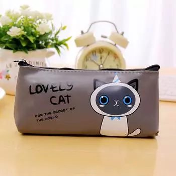 1 Pcs Kawaii Cartoon Cat Pu Pen Bags Student Stationery Gift School Learning Cute Zipper Pencil Case Supplies