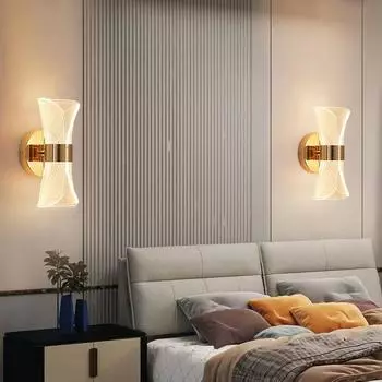 1 PCS Luxury Wall Lamp Bedroom Bedside Lamp Online Celebrity Hotel Living Room LED Acrylic Background Wall Creative Street Lamp золотистый