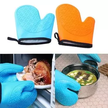 1 Pcs Silicone Oven Mitts Ideal Protection with Extra Long Thick Quilted Cotton Liner Silicone BBQ Glove random