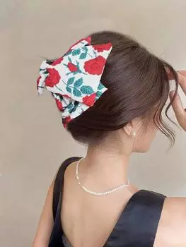 1 Pcs Women s Hair Clips Double-sided Rose Print Bow Grabs Summer Seaside Vacation Fashionable Hair Accessories For Ladies