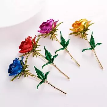 1 Pcs Women Scarf Pin Jewelry Gift Enamel Rose Flower Brooch Wedding 7.2*3.6cm фиолетовый