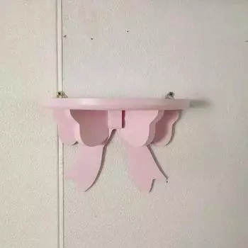 1 Pcs Wooden Decorative Shelves Girls Room Organizer Holder Pink Wall Shelf Decor Frame Bows Decoration Wooden Storage Rack розовый