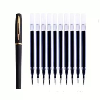1 Pen+10 replacement refills, ballpoint pen for daily office and study writing, simple style gel pen (black ink)
