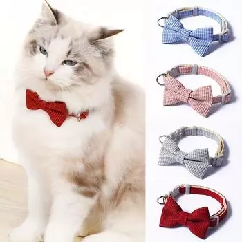 1 Pet Collar with Bow Adjustable Plaid Cat Collar Safety Buckle, Small Dog and Cat Collar Suitable for Holiday and Daily Wear розовый