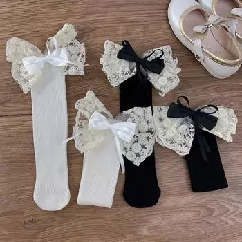 1 Piar модные милые крутые носки до колена для девочек яркие цвета с бантом стильные гольфы для малышей детская одежда жёлтый