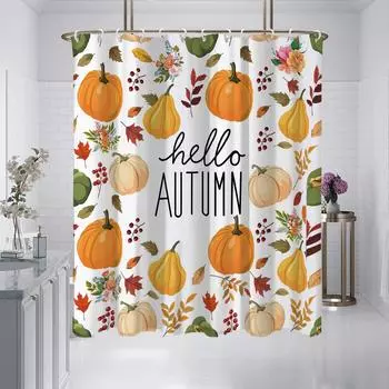 1 piece 180x180cm Hello Autumn Pumpkin Pattern Printed Shower Curtain Partition Bathroom Waterproof and Mold proof 180x180cm