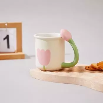 1 Piece 300ml 10oz Girlish Pink Yellow Purple Tulip Mug Cute Girl Ceramic Coffee Mug Cup Home Milk Breakfast Mug Couple Mug 201-300ml